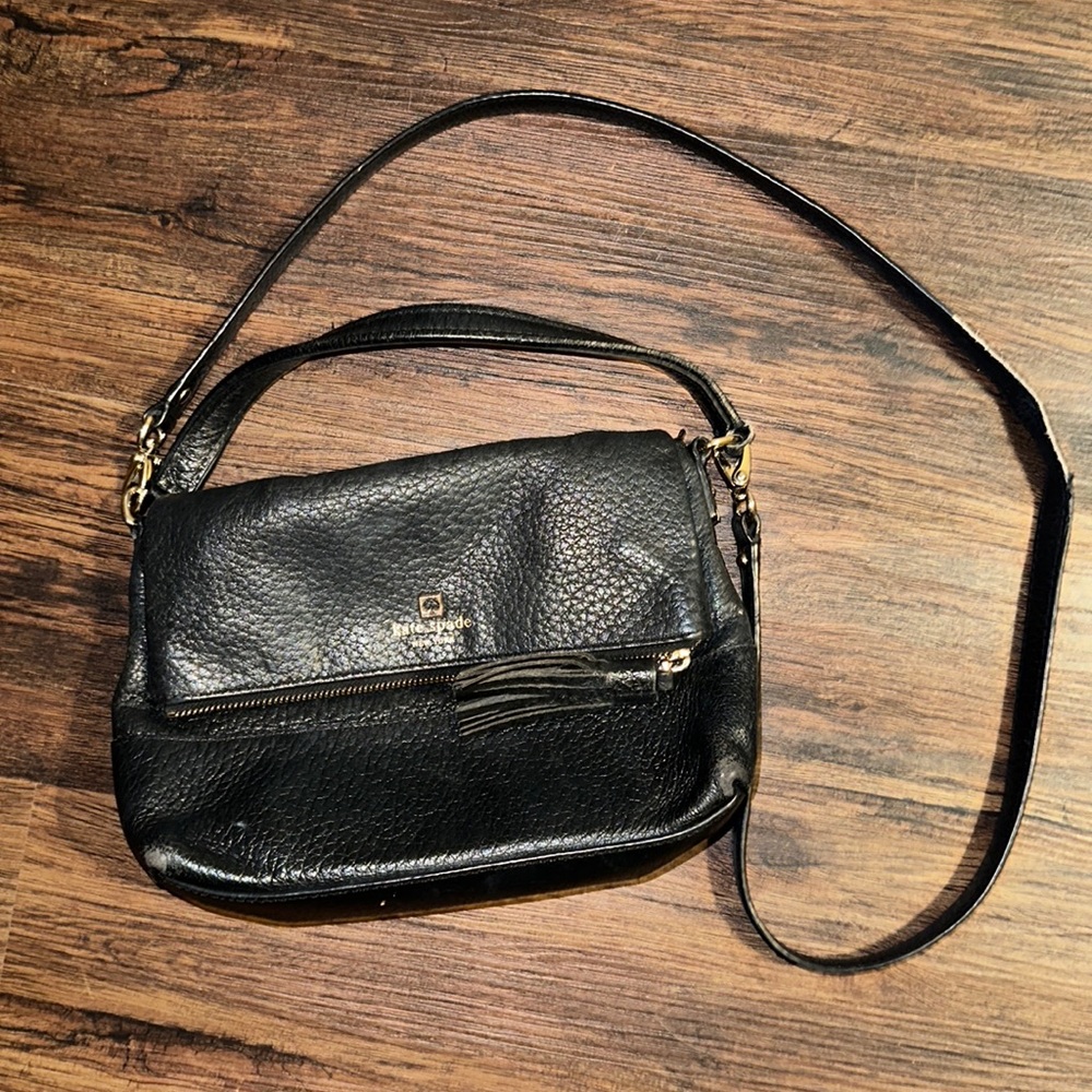 Kate Spade black leather crossbody purse